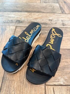Sam Edelman Adaley Slide Sandal Platform Shoes Woven Leather Black Size 8.5